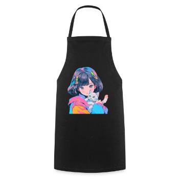 Anime and Cats Kawaii Girl Anime - Cooking Apron - black - Front - AI Model Male 185 dark (185cm)