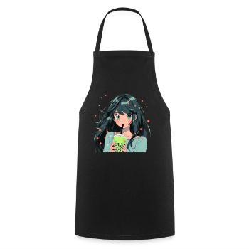 Anime and Boba Bubble Tea - Cooking Apron - black - Front - AI Model Male 185 dark (185cm)