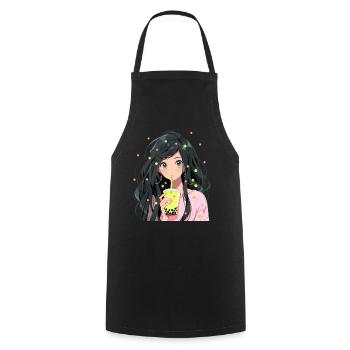 Anime and Boba Bubble Tea - Cooking Apron - black - Front - AI Model Male 185 dark (185cm)