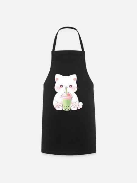 Boba and Cats Katze die Bubble Tee trinkt Anime - Kochschürze - Schwarz