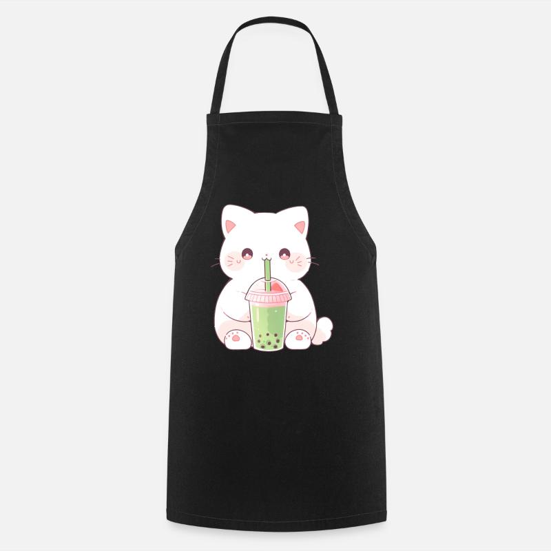 Boba and Cats Katze die Bubble Tee trinkt Anime - Kochschürze - Schwarz