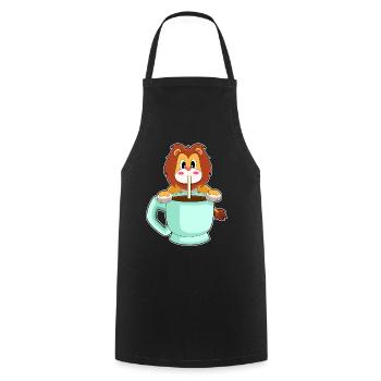 Lion cup of coffee - Cooking Apron - black - Front - AI Model Male 185 dark (185cm)