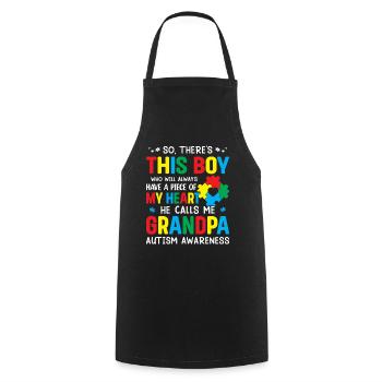 Autism Grandpa Autistic Child Puzzle Piece Ribbon - Cooking Apron - black - Front - AI Model Male 185 dark (185cm)