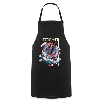 Tokio Asien 80er Japanischer Retro Drache Drachen - Kochschürze - Schwarz - Vorne - AI Model Male 185 dark (185cm)