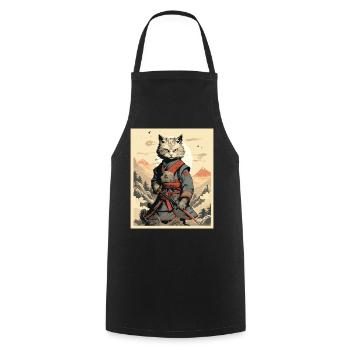 Japanese Cat Warrior - Kochschürze - Schwarz - Vorne - AI Model Male 185 dark (185cm)