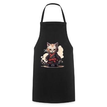 Jeu d’épée japonais Samurai Kitty - Tablier de cuisine - noir - Devant - AI Model Male 185 dark (185cm)