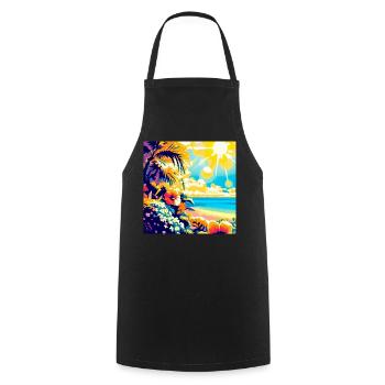 Plage tropicale rétro et soleil - Tablier de cuisine - noir - Devant - AI Model Male 185 dark (185cm)