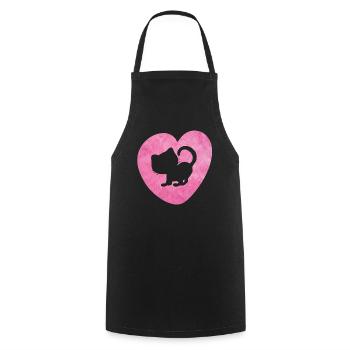 Heart Cat Fur Cat Fluffy Silhouette Love Fan - Cooking Apron - black - Front - AI Model Male 185 dark (185cm)