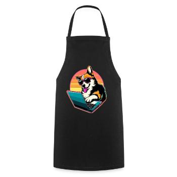 Corgi with Laptop Welsh Corgi Dog - Cooking Apron - black - Front - AI Model Male 185 dark (185cm)