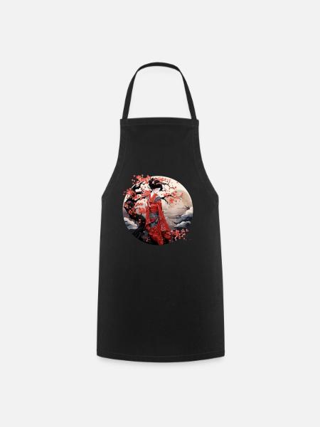 Japanese Geisha Art Print Traditional Kimono - Kochschürze - Schwarz
