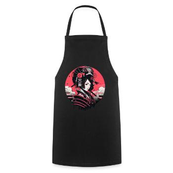 Asian 80s Japanese Retro Samurais Samurai - Cooking Apron - black - Front - AI Model Male 185 dark (185cm)