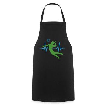 ECG de volleyball battement de cœur | Couleurs changeantes - Tablier de cuisine - noir - Devant - AI Model Male 185 dark (185cm)