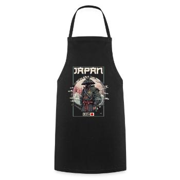 Asia 80s Japanese Retro Samurai Samurai - Cooking Apron - black - Front - AI Model Male 185 dark (185cm)