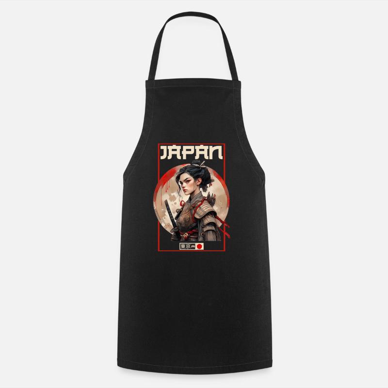 Asie 80s Samouraï Rétro Japonais Samouraï - Tablier de cuisine - noir