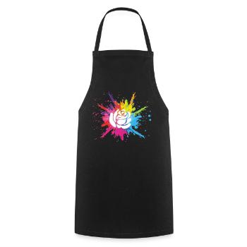 White flower and multicolored explosion - Cooking Apron - black - Front - AI Model Male 185 dark (185cm)
