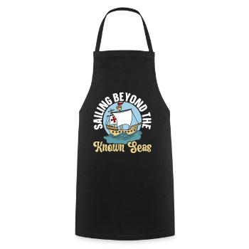 Naviguer au-delà des mers bien connues Columbus Day - Tablier de cuisine - noir - Devant - AI Model Male 185 dark (185cm)