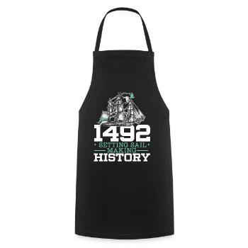 1492: Setting Sail - Making History - Kolumb - Cooking Apron - black - Front - AI Model Male 185 dark (185cm)