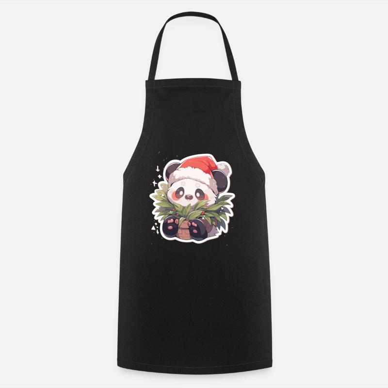 Panda Noël Panda Pandas Panda Noël - Tablier de cuisine - noir