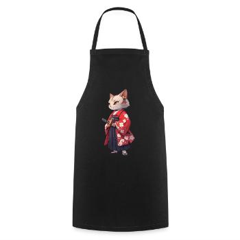 Asia Cat Japanese Samurai Samurai - Cooking Apron - black - Front - AI Model Male 185 dark (185cm)