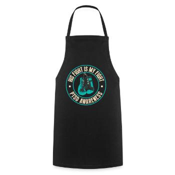 His fight is Pstd-consciousness in blue-green - Cooking Apron - black - Front - AI Model Male 185 dark (185cm)