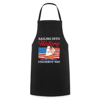 With the ship into history - Columbus' way - - Cooking Apron - black - Front - AI Model Male 185 dark (185cm)