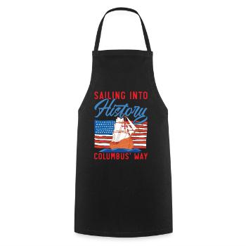 With the ship into history - Columbus' way - - Cooking Apron - black - Front - AI Model Male 185 dark (185cm)