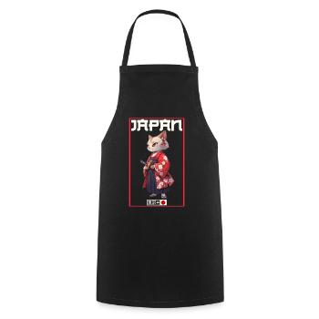 Asia Cat Japanese Samurai Samurai - Cooking Apron - black - Front - AI Model Male 185 dark (185cm)