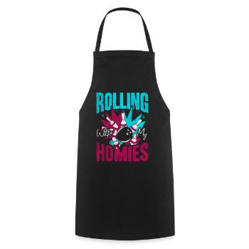 Rolling with my Homies Retro Bowling Geschenk - Kochschürze - Schwarz - Vorne - AI Model Male 185 dark (185cm)