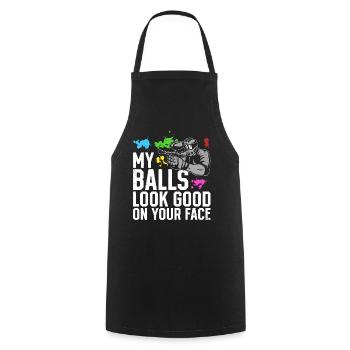 My Balls Look Good On Your Face - Funny Paintballe - Kochschürze - Schwarz - Vorne - AI Model Male 185 dark (185cm)