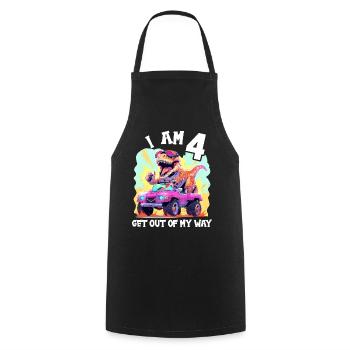 T-Rex Drives Monster Truck I'm 4th Birthday - Cooking Apron - black - Front - AI Model Male 185 dark (185cm)