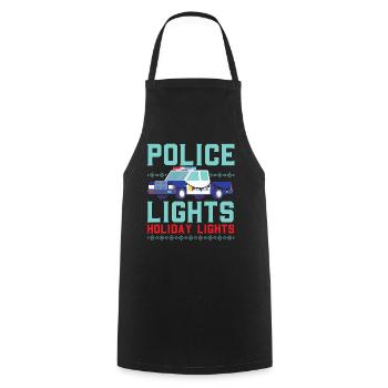 Police Lumières Joies Festives Police Noël - Tablier de cuisine - noir - Devant - AI Model Male 185 dark (185cm)