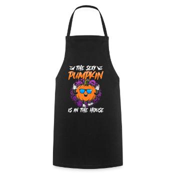 The Sexy Pumpkin Is In The House - Funny Halloween - Cooking Apron - black - Front - AI Model Male 185 dark (185cm)