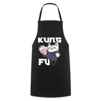 Kung Fu Cat Katzenmama - Kochschürze - Schwarz - Vorne - AI Model Male 185 dark (185cm)