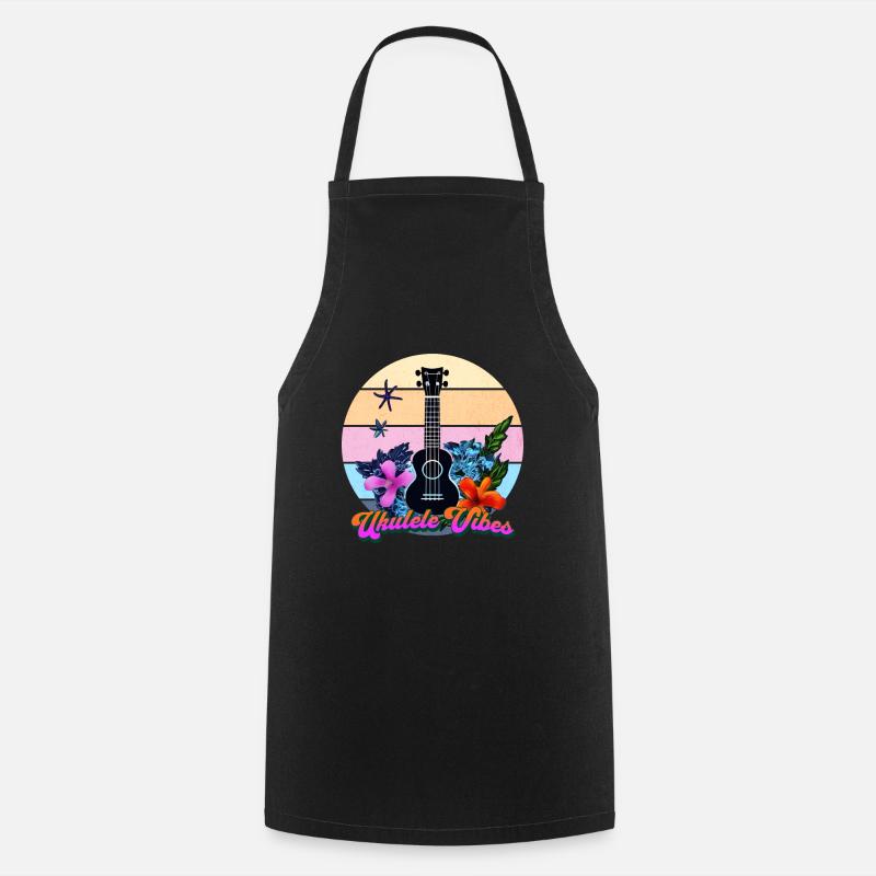 Ukulele Vibes Retro Tropic Circle - Cooking Apron - black