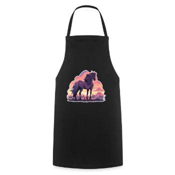 Chevaux, Cheval Noir, Cheval, Coucher De Soleil - Tablier de cuisine - noir - Devant - AI Model Male 185 dark (185cm)