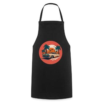 Retro Car and Miami Sunset - Cooking Apron - black - Front - AI Model Male 185 dark (185cm)