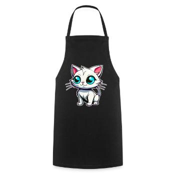 Cute white cat with blue eyes - Cooking Apron - black - Front - AI Model Male 185 dark (185cm)