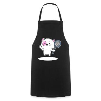 Katze spielt Badminton Federballspieler - Kochschürze - Schwarz - Vorne - AI Model Male 185 dark (185cm)