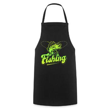 Fishing, Angler, Fisherman Fishing and Pike Fishing - Cooking Apron - black - Front - AI Model Male 185 dark (185cm)