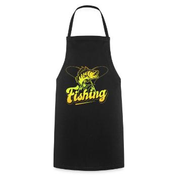 Fishing, Angler, Fisherman Fishing and Pike Fishing - Cooking Apron - black - Front - AI Model Male 185 dark (185cm)