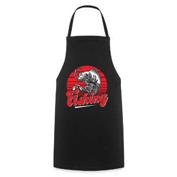 Fishing, Angler, Fisherman Fishing and Pike Fishing - Cooking Apron - black - Front - AI Model Male 185 dark (185cm)