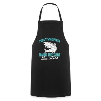 Pêche, Truite, Saumon, Pêcheur, Pêcheur, Perche - Tablier de cuisine - noir - Devant - AI Model Male 185 dark (185cm)