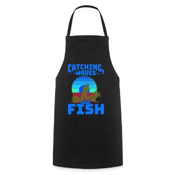 Fishing, Angler, Fisherman Fishing and Pike Fishing - Cooking Apron - black - Front - AI Model Male 185 dark (185cm)
