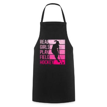Terrain de jeu de vraies filles de hockey sur gazon - Tablier de cuisine - noir - Devant - AI Model Male 185 dark (185cm)
