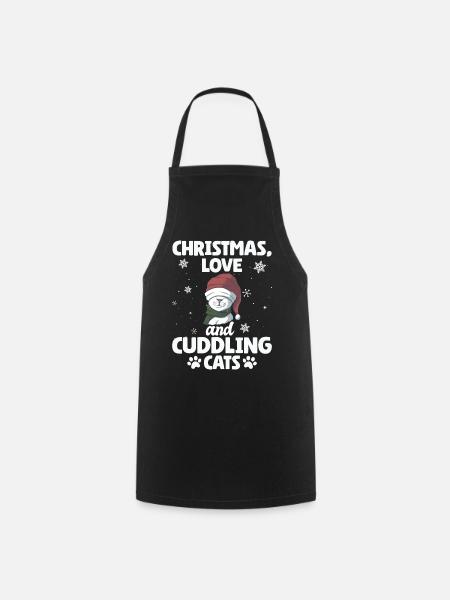 Cat, Cuddle, Animal Love, Christmas, Love Cats, - Cooking Apron - black
