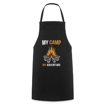 My Camp My Adventure Zelten Glamping Campingplatz - Kochschürze - Schwarz - Vorne - AI Model Male 185 dark (185cm)