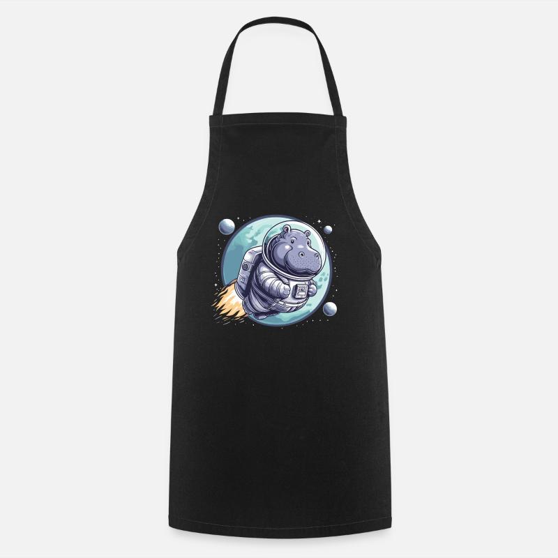 Space astronaut hippopotamus - Cooking Apron - black