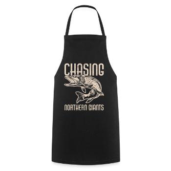 Fishing, Angler, Fisherman Fishing and Pike Fishing - Cooking Apron - black - Front - AI Model Male 185 dark (185cm)