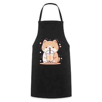 Boissons pour chats kawaii Boba Bubble Tea Chibi - Tablier de cuisine - noir - Devant - AI Model Male 185 dark (185cm)