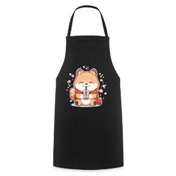 Kawaii Corgi Dog Drinks Boba Bubble Tea Chibi - Cooking Apron - black - Front - AI Model Male 185 dark (185cm)